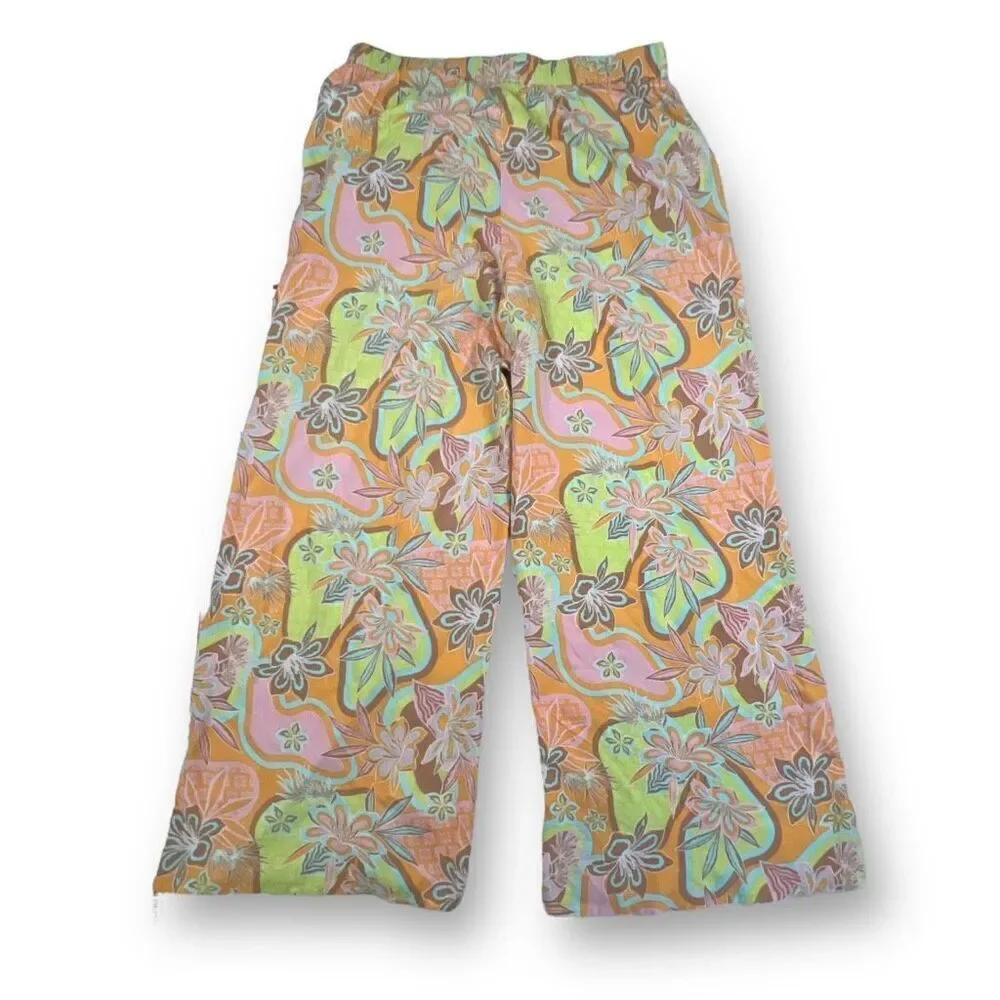 Roxy Midnight Avenue Wide Leg Lightweight Pants women’s Size XL orange floral - Picture 6 of 9
